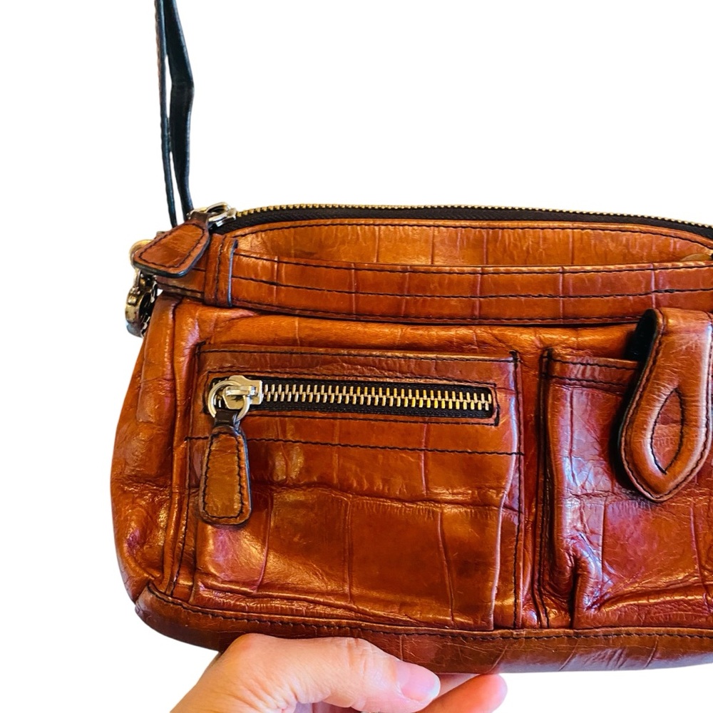 Brighton Small Brown Croc Embossed Leather Crossbody Organizer - Picture 3 of 10